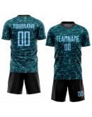 Best Pro Custom Aqua Light Blue-Black Sublimation Soccer Uniform Jersey